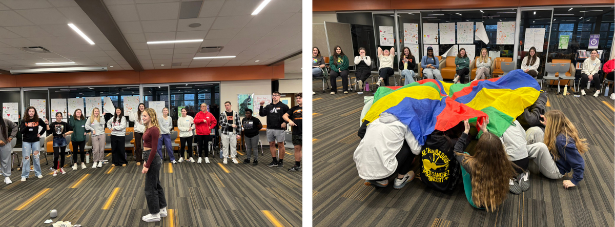 students perform leadership and team-building activities